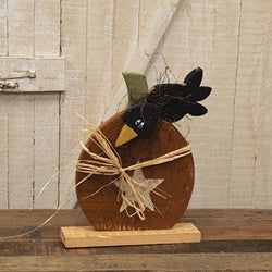 Rustic Wood Star Pumpkin w/Crow on Base