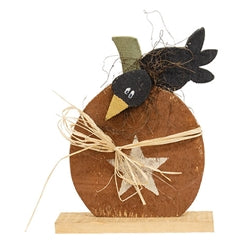 Rustic Wood Star Pumpkin w/Crow on Base