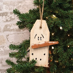 Rustic Wood Snowman Head Tag Ornament