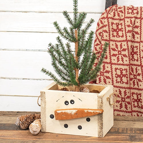 Rustic Wood Snowman Crate w/Jute Handles