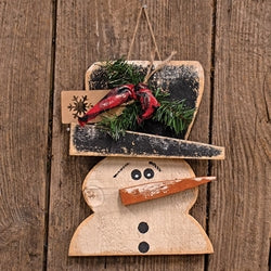 Rustic Wood Hanging Tipped Snowman Bust