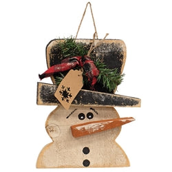 Rustic Wood Hanging Tipped Snowman Bust