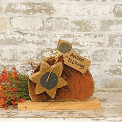 Rustic Wood Autumn Blessings Pumpkin w/Sunflower on Base
