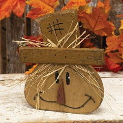 Rustic Wood Happy Scarecrow Head Sitter