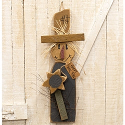 Rustic Wood Skinny Happy Fall Y'all Hanging Scarecrow