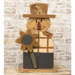 Rustic Wood Hayrides Flannel Shirt Scarecrow w/Sunflower on Base