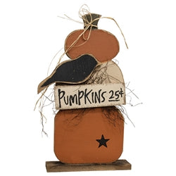 Rustic Wood Pumpkins Stack w/Crow on Base