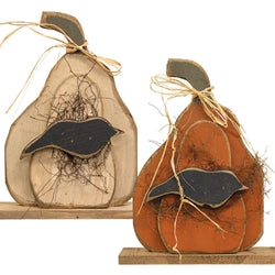 Rustic Wood Layered Pumpkin w/Crow Sign on Base