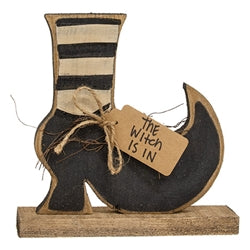 Rustic Wood Witch Boot on Base