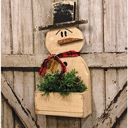 Rustic Wood Winter Blessings Snowman Wall Pocket