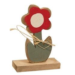 Rustic Wood Daisy On Base - 8"H