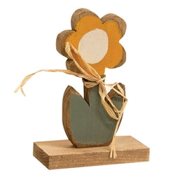 Rustic Wood Daisy On Base - 8"H