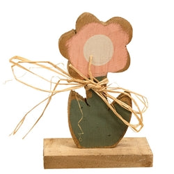 Rustic Wood Daisy On Base - 8"H