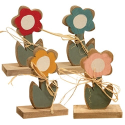 Rustic Wood Daisy On Base - 8"H