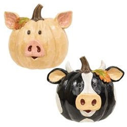 Resin Carved Look Harvest Pig or Cow, 2 Asstd.