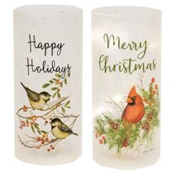 Frosted Glass Winter Bird Luminary