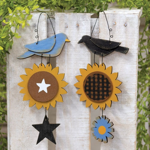 Distressed Wooden Bird & Flower Hanger, 2 Asstd.