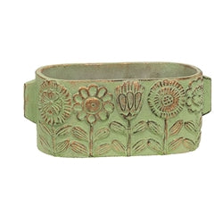 Flower Garden Embossed Distressed Green Cement Oval Planter