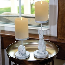 White Bunny Metal Pillar Candle Holder