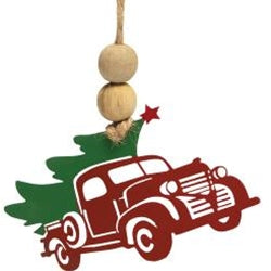 Cutout Metal Vintage Truck & Tree Ornament