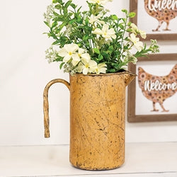 Distressed Golden Metal Pitcher