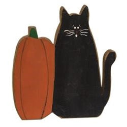 Rustic Wood Standing Primitive Cat & Pumpkin