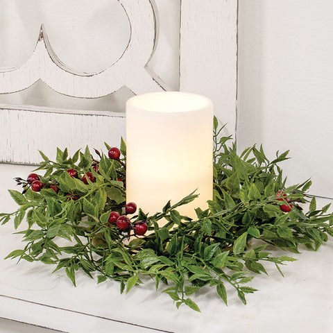 Lady Ruscus & Berries Candle Ring, 4.5"