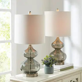 Clear Glass Base Table Lamps, Grey Glass (Not Available For Shipping)