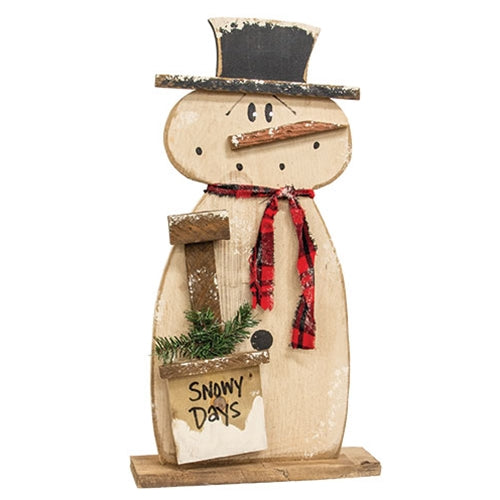 Rustic Wood Snowman w/Snow Days Shovel on Base
