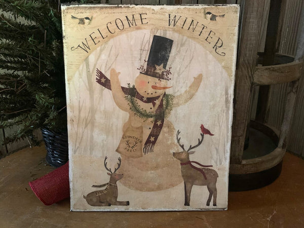 Winter Welcome Snowman and Friends - Print