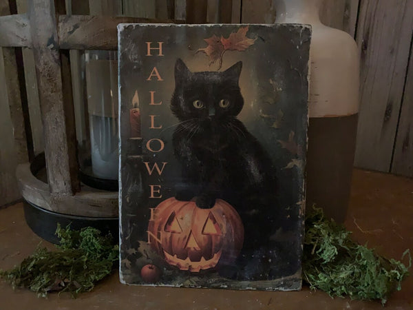 Primitive Kitten with a Pumpkin - Print