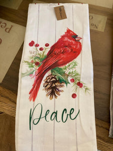 Peace Dishtowel with a Cardinal
