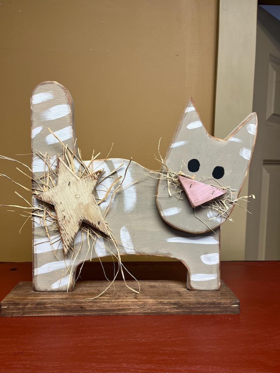 Wooden Tabby Cat