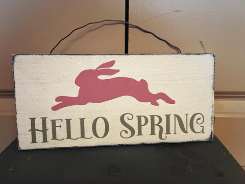 Hello Spring Wire Pink Bunny Sign