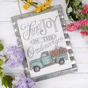 “FIND JOY IN THE ORDINARY” HANGING SIGN WITH BLUE TRUCK