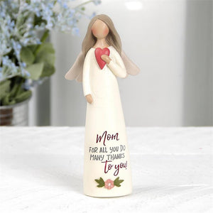 “MANY THANKS TO YOU-MOM” ANGEL HOLDING RED HEART
