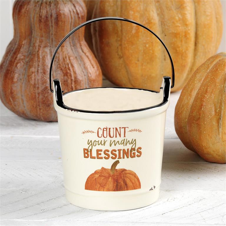 COUNT YOUR MANY BLESSINGS CERAMIC BUCKET CANDLE
