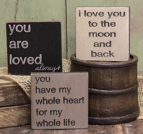 4" Square Sign - MOON - LOVE- HEART