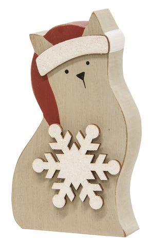 Snowflake Cat Chunky Wood Sitter