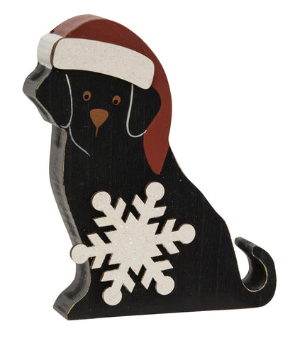 Snowflake Dog Chunky Wood Sitter