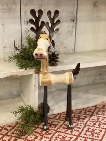 Wooden Moose With Metal Antlers and Legs