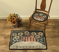 House and Sunflowers Hooked Chair Pad