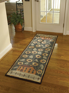 House and Sunflower Hooked Rug Runner - 72"