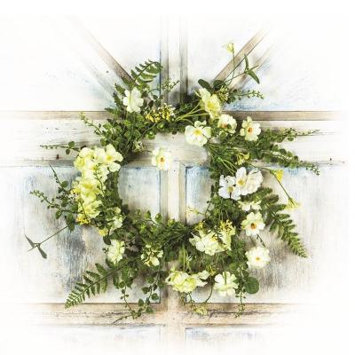 LIGHT YELLOW FLOWER CANDLE RING WITH GREENERY, 6.5