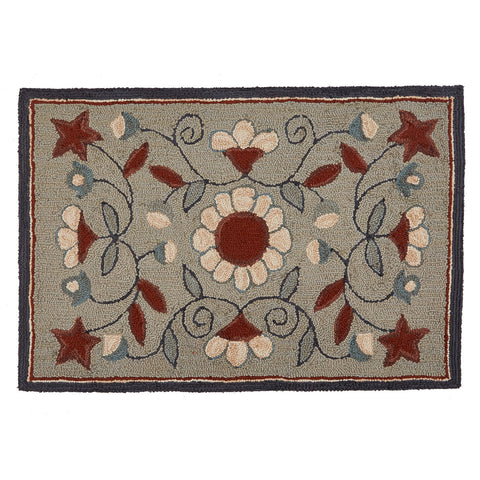 Gray Floral Hooked Rug - 36"