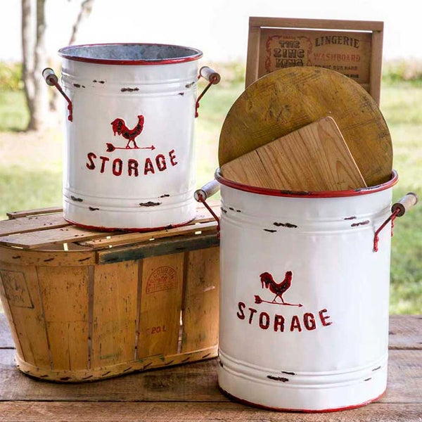 White and Red Storage Tins with Handles