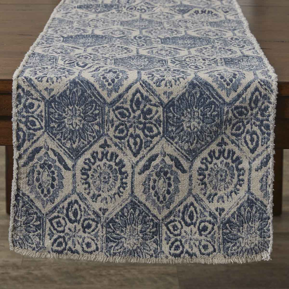 MOSAIC TILE PRINTED TABLE RUNNER - 72"L - BLUE