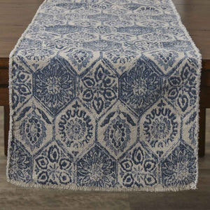 MOSAIC TILE PRINTED TABLE RUNNER - 72"L - BLUE