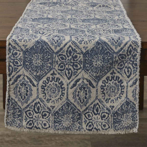 MOSAIC TILE PRINTED TABLE RUNNER - 72"L - BLUE
