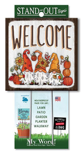 WELCOME W/BANNER FALL GNOMES STAND-OUTS SQUARE